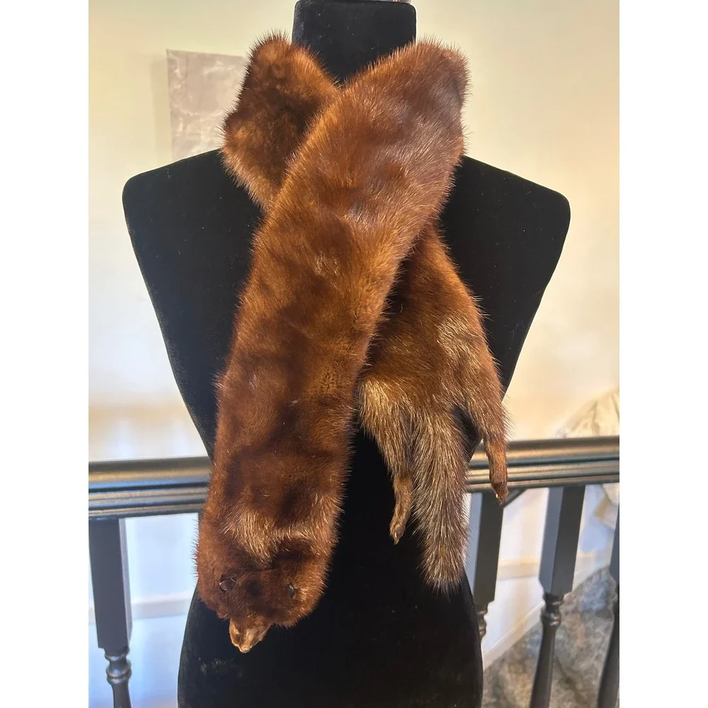 Vintage Simpsons Madison Mahogany Mink Fur 4 Pelt Stole Scarf Wrap Monogrammed